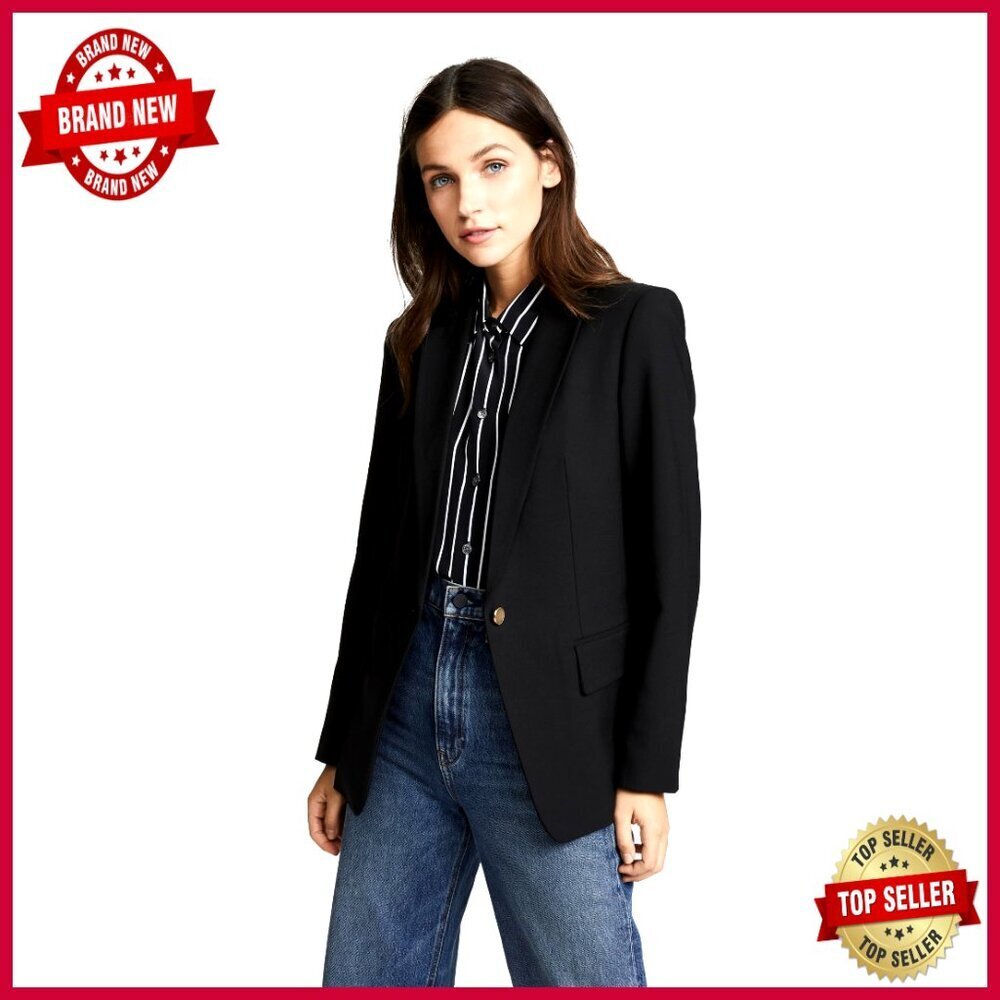 Wool Blend Straight Fit Blazer with Notch Collar Long Sleeve